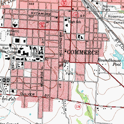 Topographic Map of City of Commerce, TX
