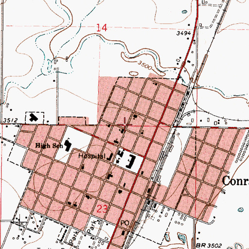 Topographic Map of City of Conrad, MT