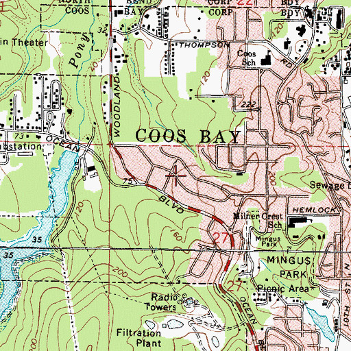 Topographic Map of City of Coos Bay, OR