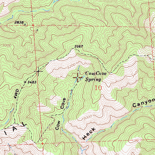 Topographic Map of Cow Cove Spring, CA