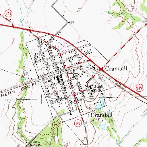 Topographic Map of City of Crandall, TX