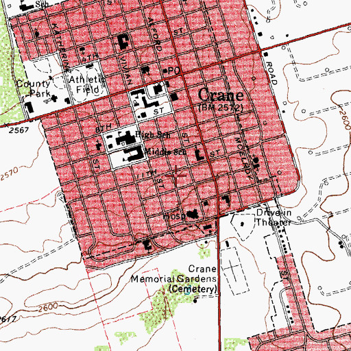 Topographic Map of City of Crane, TX