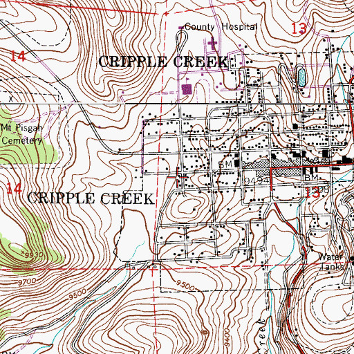 Topographic Map of City of Cripple Creek, CO