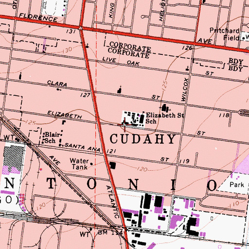 Topographic Map of City of Cudahy, CA