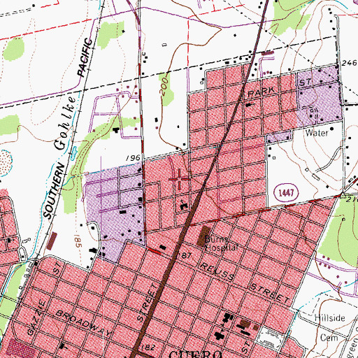 Topographic Map of City of Cuero, TX