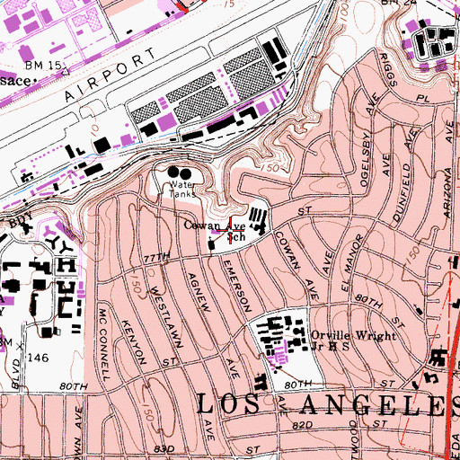 Topographic Map of Cowan Elementary School, CA