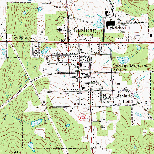 Topographic Map of City of Cushing, TX
