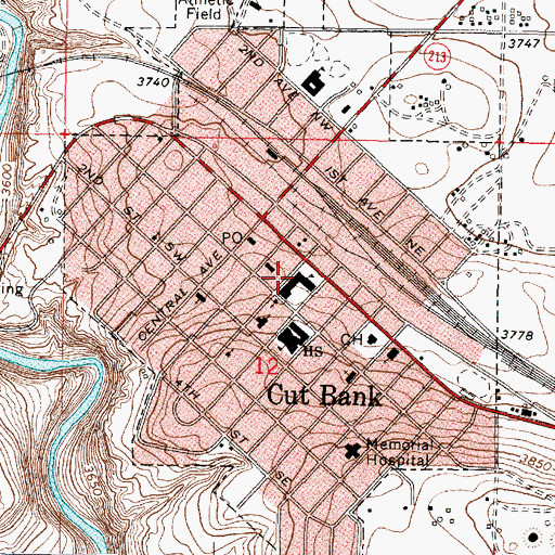 Topographic Map of City of Cut Bank, MT