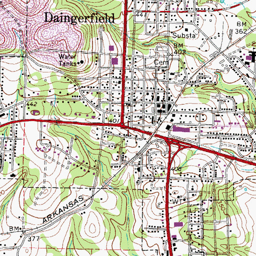 Topographic Map of City of Daingerfield, TX