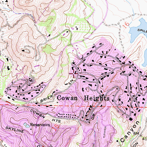 Topographic Map of Cowan Heights, CA