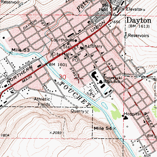 Topographic Map of City of Dayton, WA