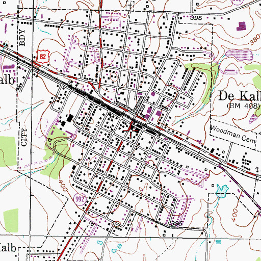 Topographic Map of City of De Kalb, TX