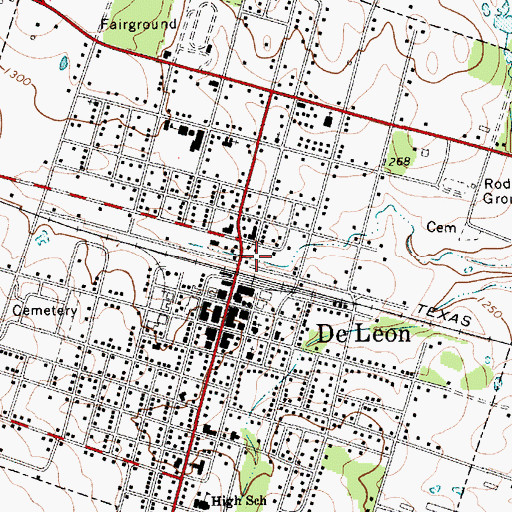 Topographic Map of City of De Leon, TX