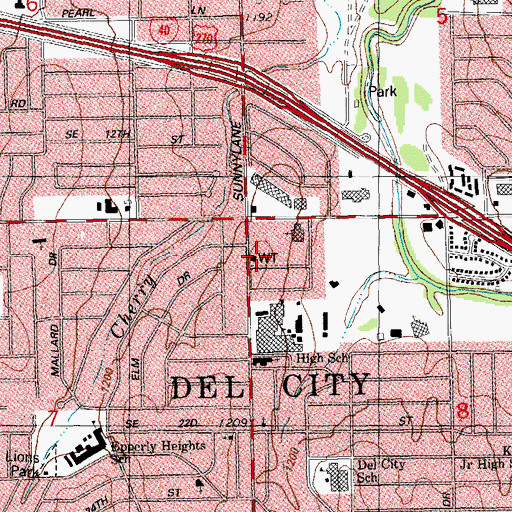 Topographic Map of City of Del City, OK