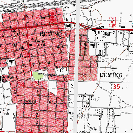 Topographic Map of City of Deming, NM
