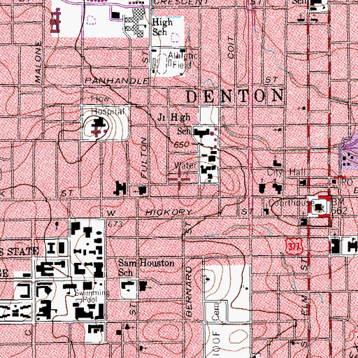 Topographic Map of City of Denton, TX