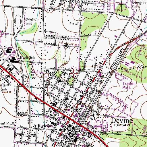 Topographic Map of City of Devine, TX