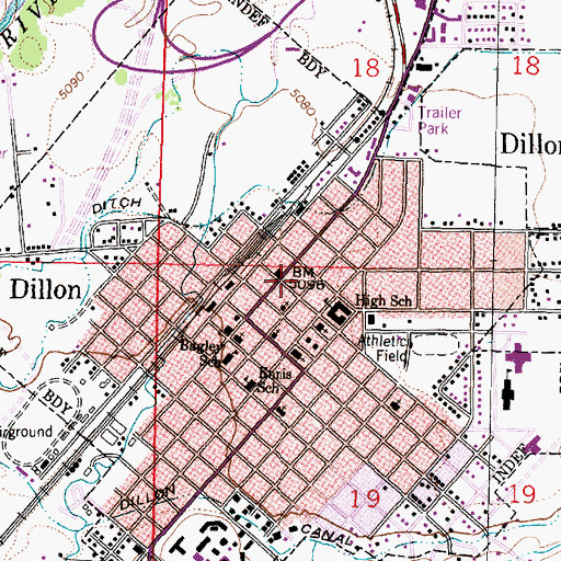 Topographic Map of City of Dillon, MT
