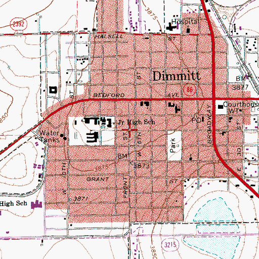 Topographic Map of City of Dimmitt, TX