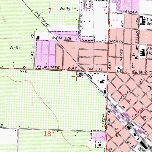 Topographic Map of City of Dinuba, CA