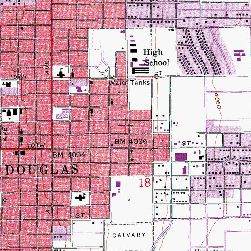 Topographic Map of City of Douglas, AZ