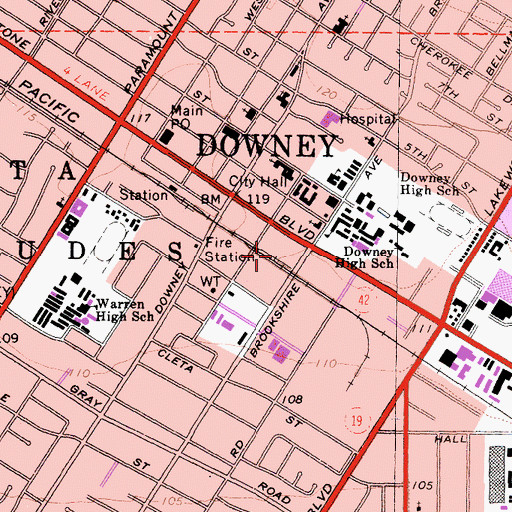 Topographic Map of City of Downey, CA