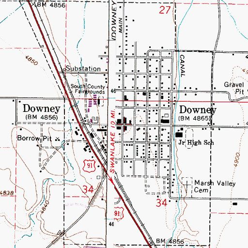 Topographic Map of City of Downey, ID