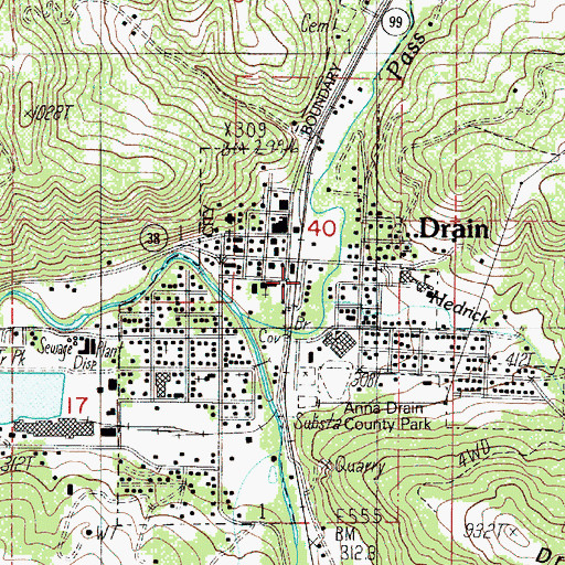 Topographic Map of City of Drain, OR
