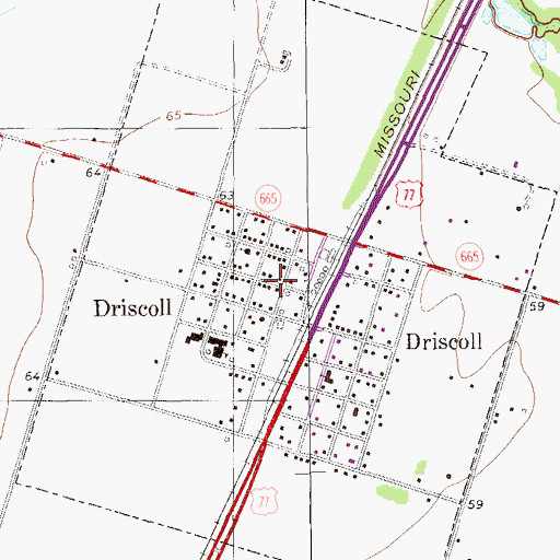 Topographic Map of City of Driscoll, TX