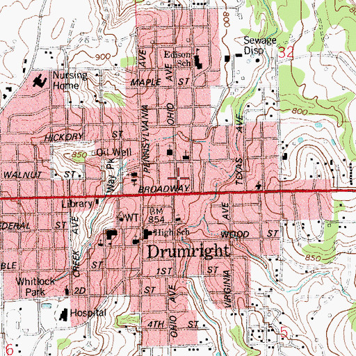 Topographic Map of City of Drumright, OK
