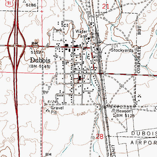 Topographic Map of City of Dubois, ID