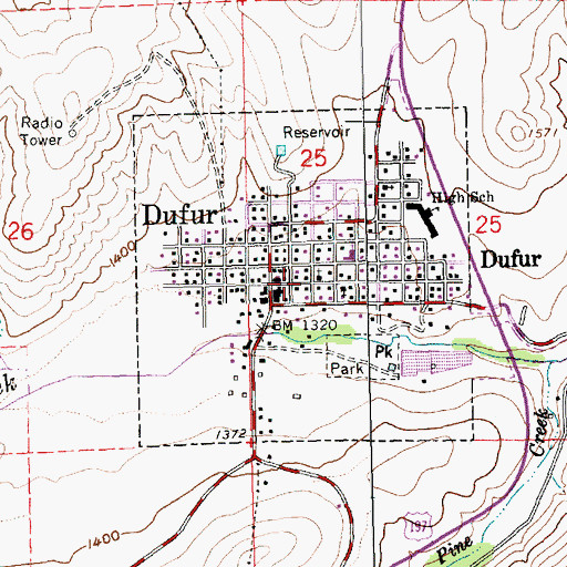 Topographic Map of City of Dufur, OR