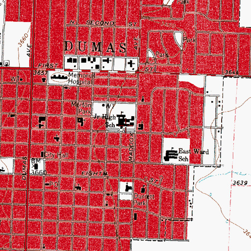 Topographic Map of City of Dumas, TX