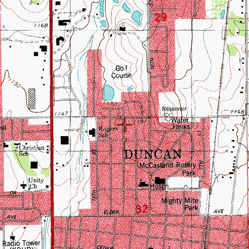 Topographic Map of City of Duncan, OK