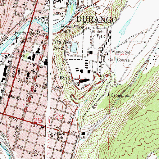Topographic Map of City of Durango, CO