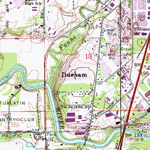 Topographic Map of City of Durham, OR