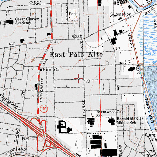 Topographic Map of City of East Palo Alto, CA