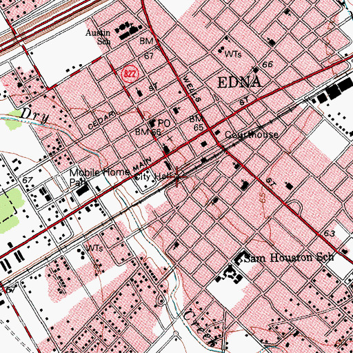 Topographic Map of City of Edna, TX