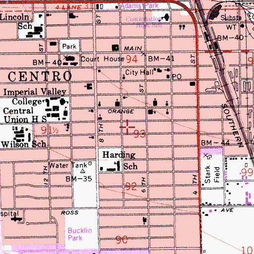 Topographic Map of City of El Centro, CA
