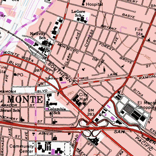 Topographic Map of City of El Monte, CA
