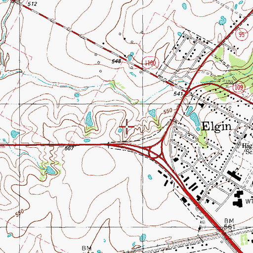 Topographic Map of City of Elgin, TX
