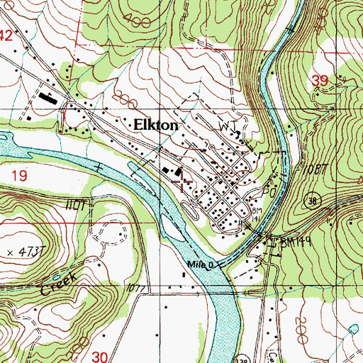 Topographic Map of City of Elkton, OR