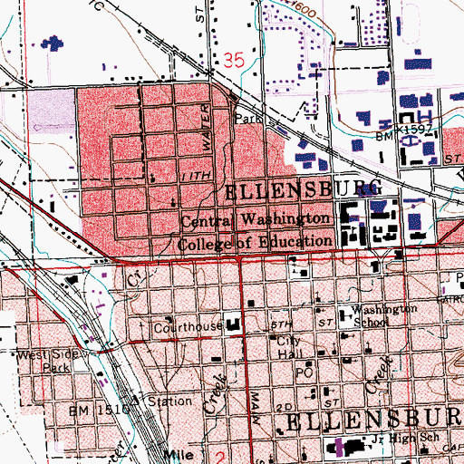 Topographic Map of City of Ellensburg, WA