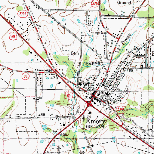 Topographic Map of City of Emory, TX