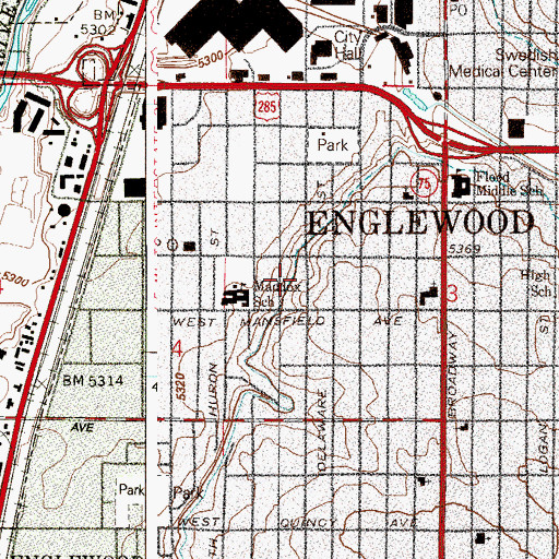 Topographic Map of City of Englewood, CO
