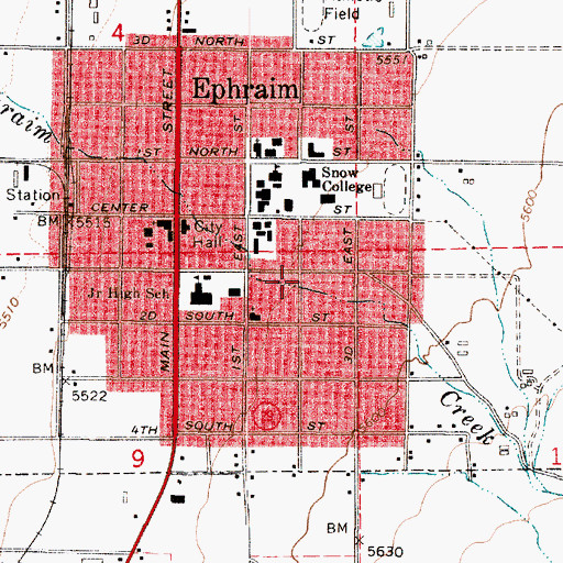 Topographic Map of City of Ephraim, UT