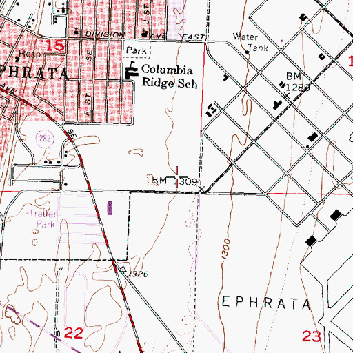 Topographic Map of City of Ephrata, WA