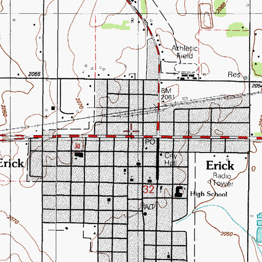 Topographic Map of City of Erick, OK
