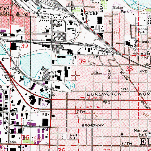 Topographic Map of City of Eugene, OR