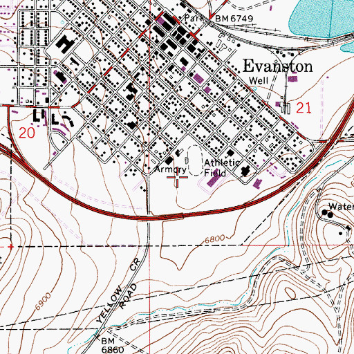 Topographic Map of City of Evanston, WY